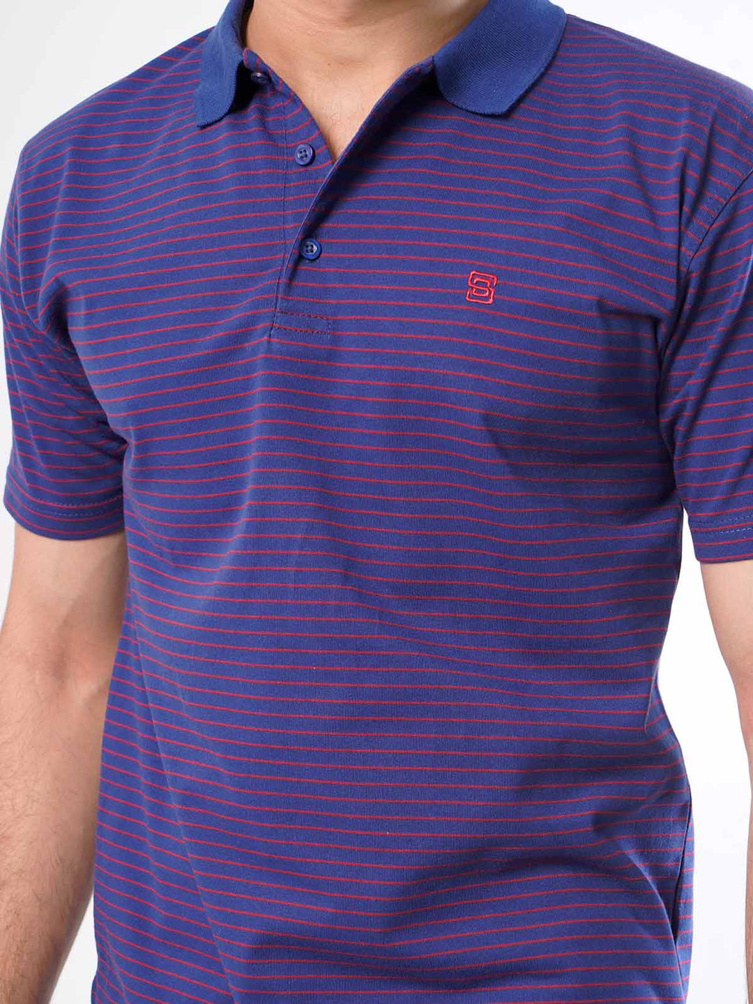 Royal Blue & Red Striped Half Sleeves Polo T-Shirt (POLO-419)