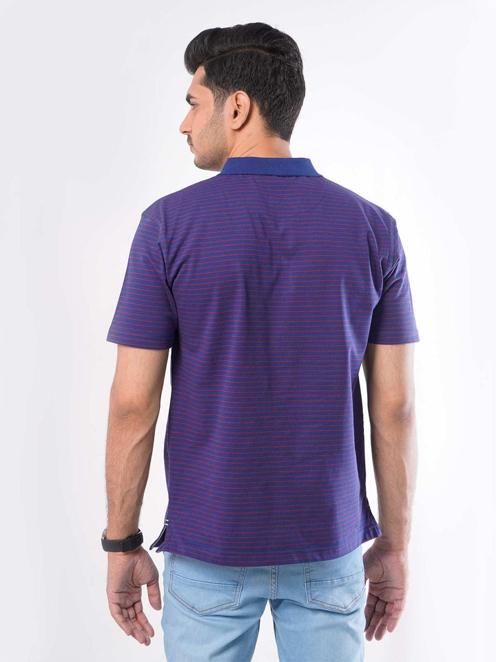 Royal Blue & Red Striped Half Sleeves Polo T-Shirt (POLO-419)