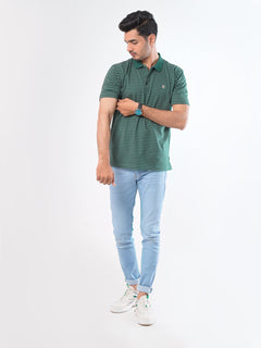 Green Striped Half Sleeves Polo T-Shirt (POLO-420)