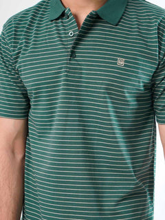 Green Striped Half Sleeves Polo T-Shirt (POLO-420)