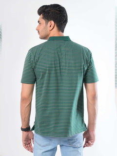 Green Striped Half Sleeves Polo T-Shirt (POLO-420)