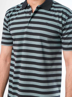 Black & Grey Striped Half Sleeves Polo T-Shirt (POLO-421)