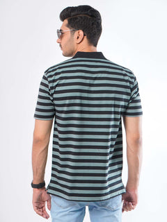 Black & Grey Striped Half Sleeves Polo T-Shirt (POLO-421)