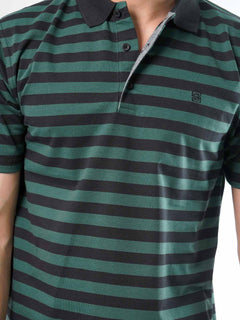 Black & Green Striped Half Sleeves Polo T-Shirt (POLO-422)