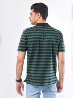 Black & Green Striped Half Sleeves Polo T-Shirt (POLO-422)