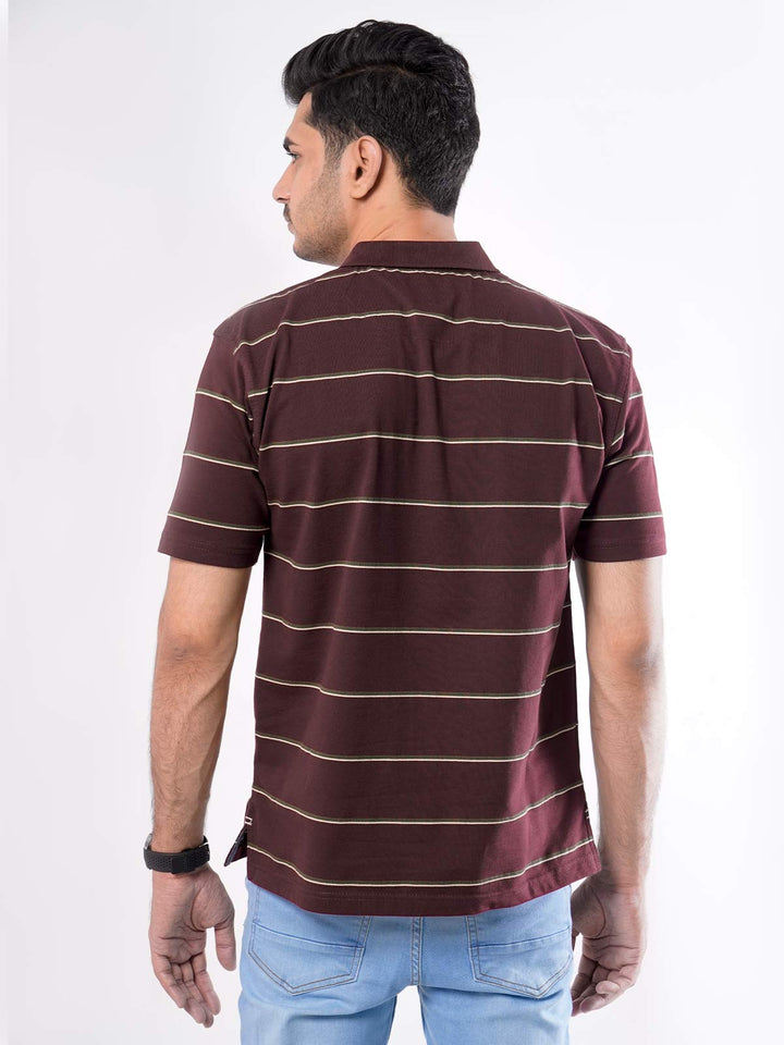 Maroon Striped Half Sleeves Polo T-Shirt (POLO-423)