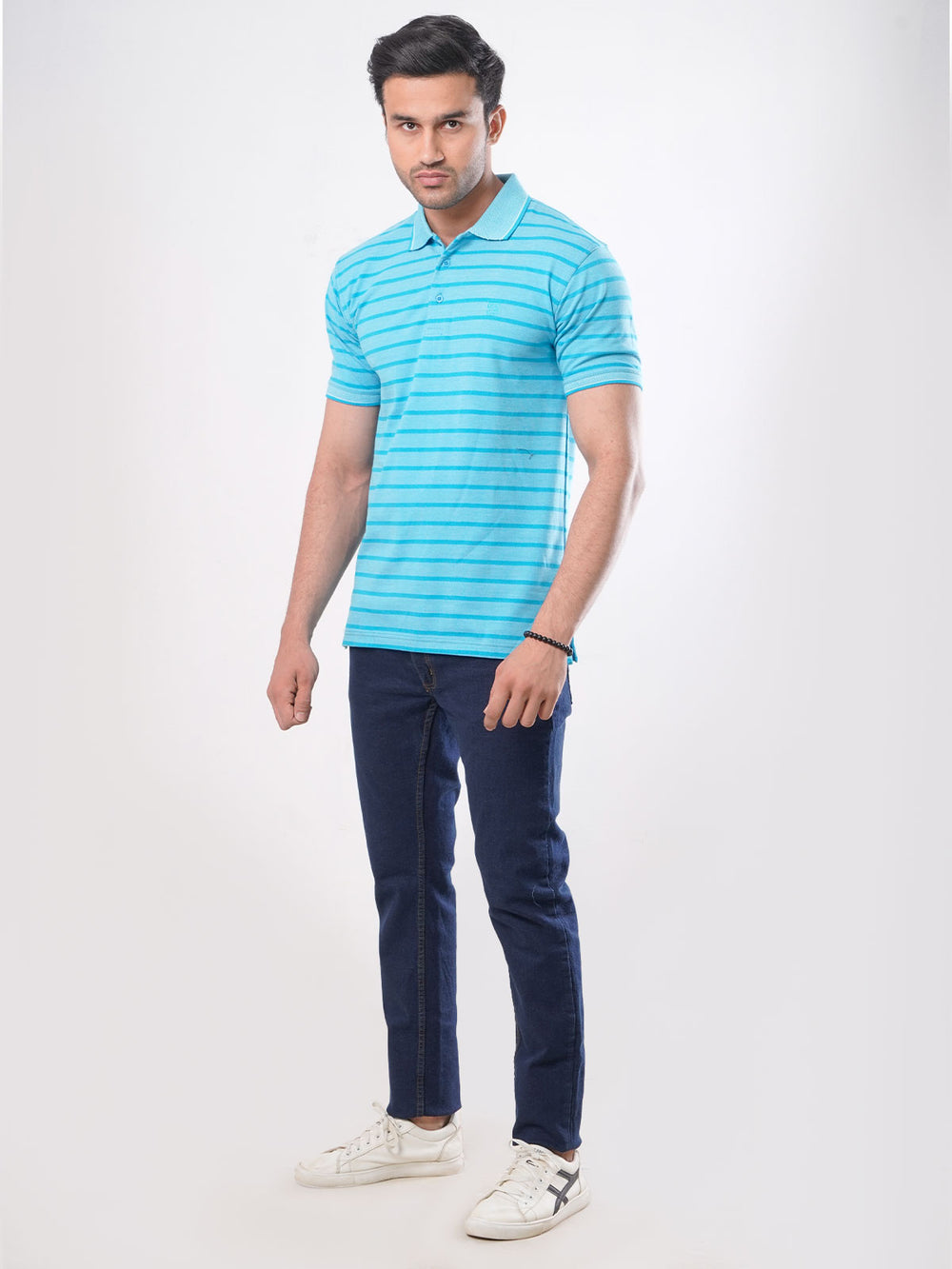 Self Striped Aqua Blue Polo Shirt (POLO-238)