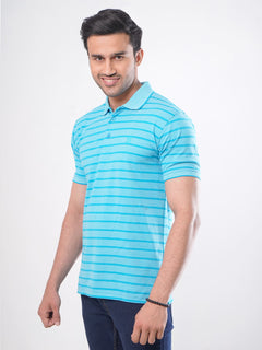 Self Striped Aqua Blue Polo Shirt (POLO-238)