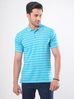 Self Striped Aqua Blue Polo Shirt (POLO-238)