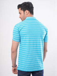 Self Striped Aqua Blue Polo Shirt (POLO-238)