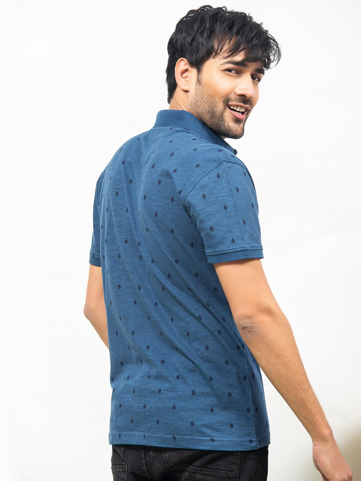 Navy Blue Printed Half Sleeves Polo T-Shirt (POLO-265)