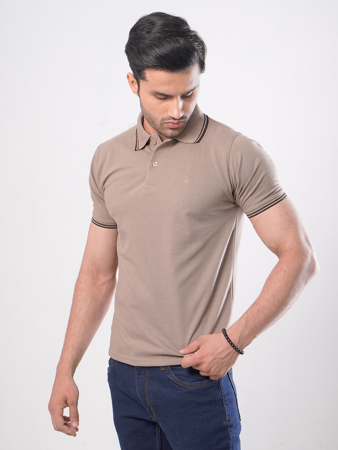 Light Brown Plain Half Sleeves Polo T-Shirt (POLO-413)