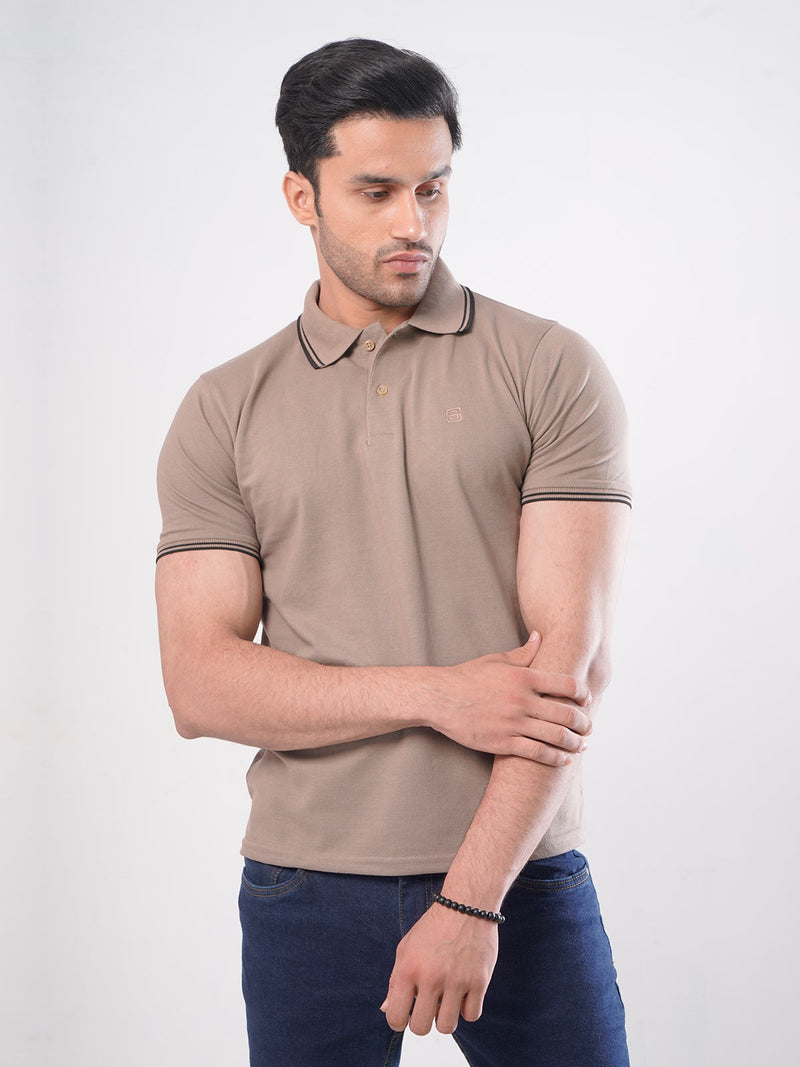 Light Brown Plain Half Sleeves Polo T-Shirt (POLO-413)