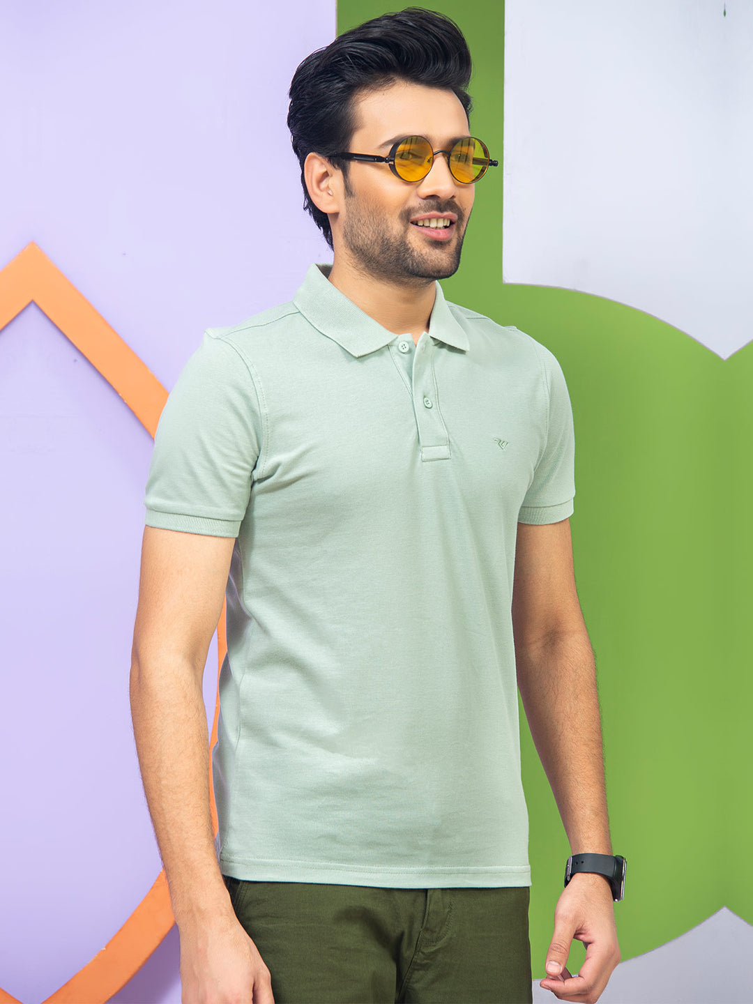 Pistachio Plain Half Sleeves Polo T-Shirt (POLO-337)