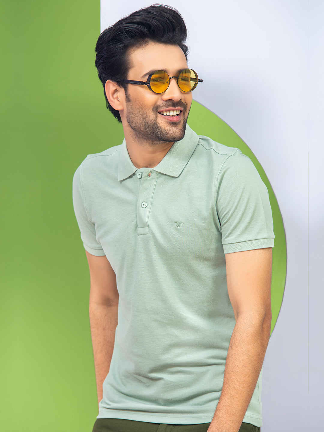 Pistachio Plain Half Sleeves Polo T-Shirt (POLO-337)