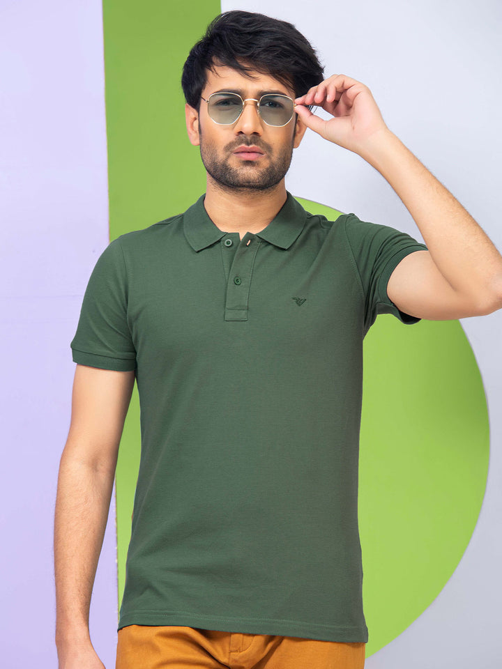 Bottle Green Plain Half Sleeves Polo T-Shirt (POLO-338)