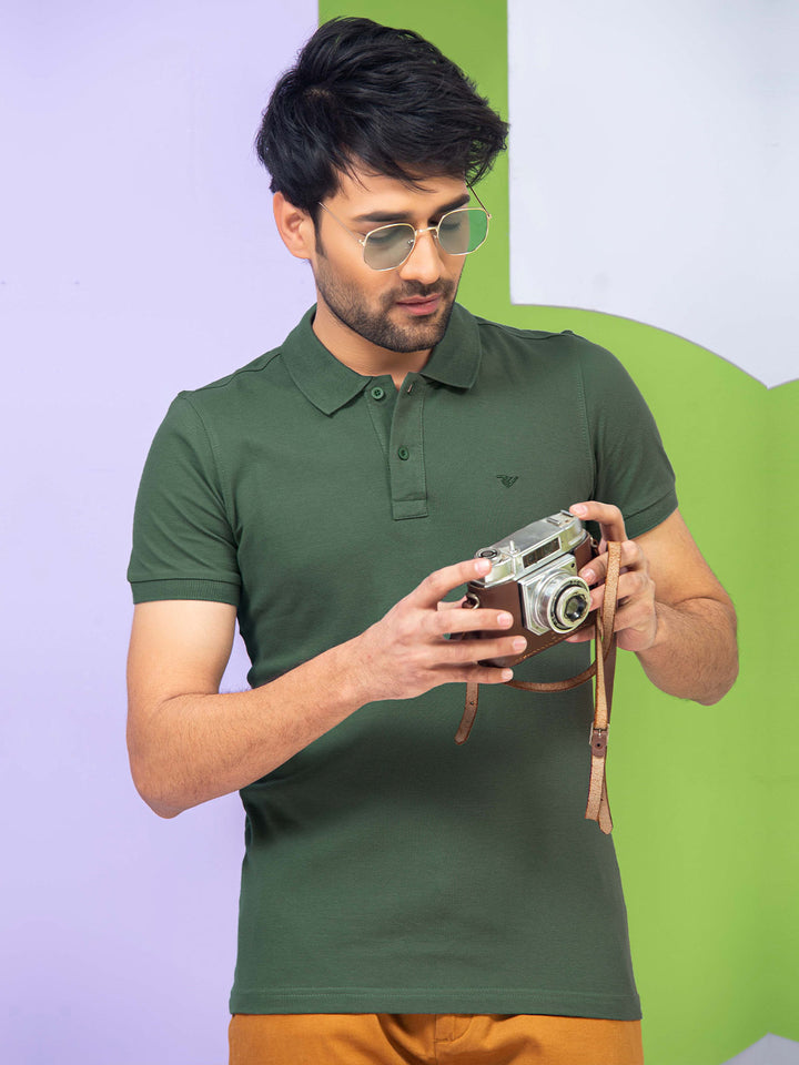 Bottle Green Plain Half Sleeves Polo T-Shirt (POLO-338)