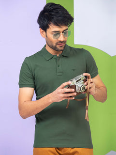 Bottle Green Plain Half Sleeves Polo T-Shirt (POLO-338)