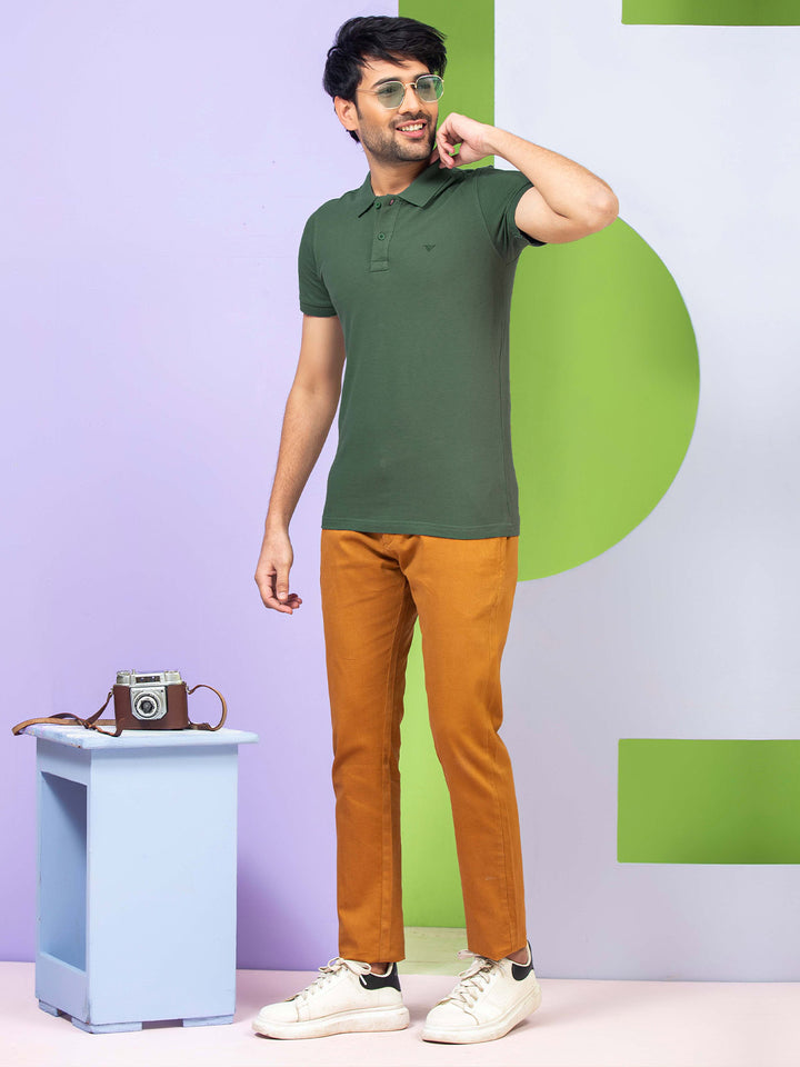 Bottle Green Plain Half Sleeves Polo T-Shirt (POLO-338)