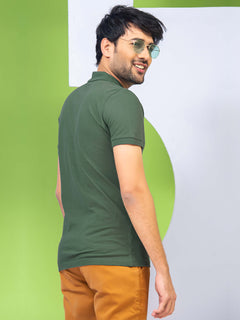 Bottle Green Plain Half Sleeves Polo T-Shirt (POLO-338)