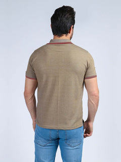 Light Brown Plain Half Sleeves Contrast Tipping Polo T-Shirt (POLO-385)