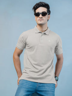 Light Grey Self Half Sleeves Polo T-Shirt (POLO-393)