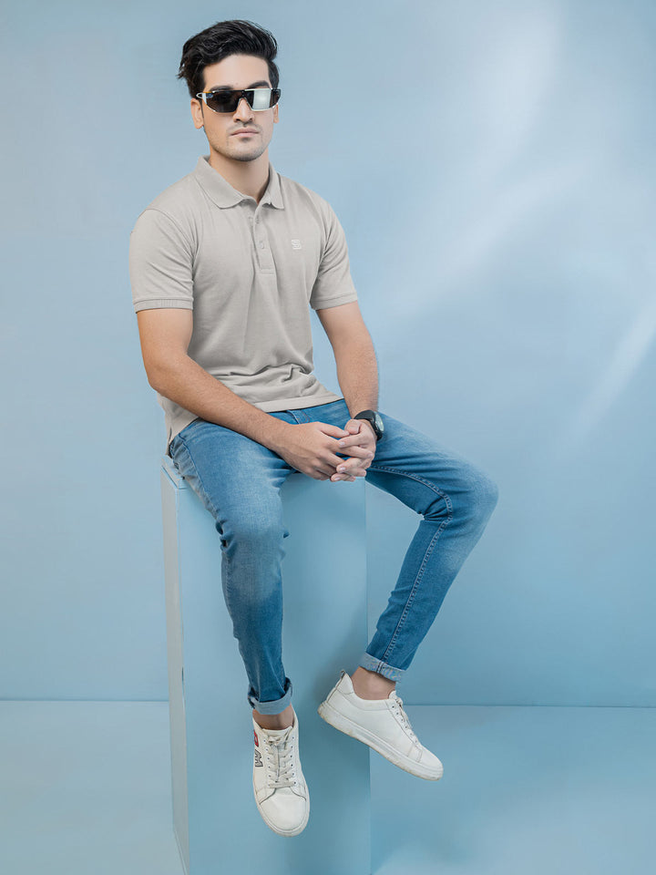 Light Grey Self Half Sleeves Polo T-Shirt (POLO-393)