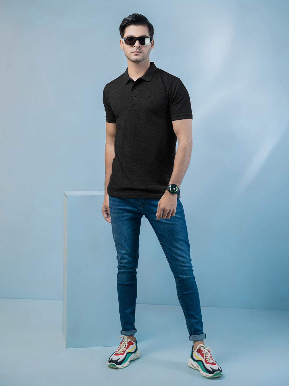 Black Plain Half Sleeves Polo T-Shirt (POLO-394)