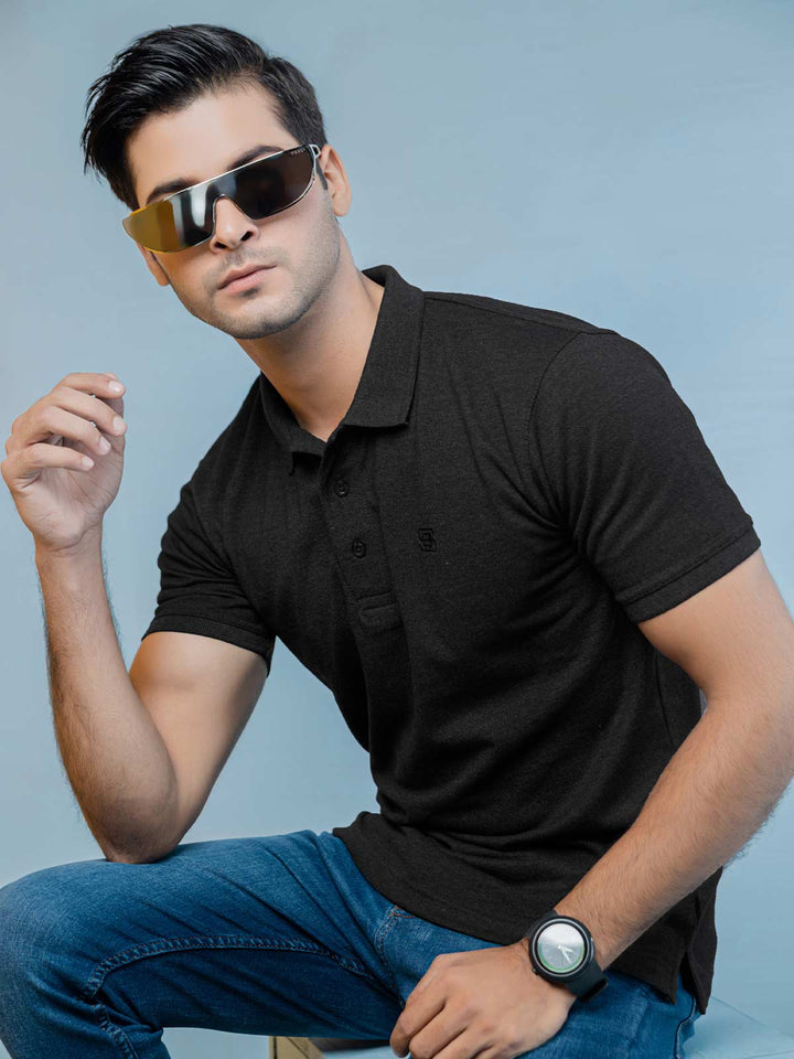 Black Plain Half Sleeves Polo T-Shirt (POLO-394)