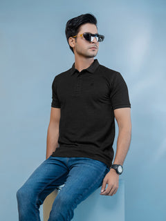 Black Plain Half Sleeves Polo T-Shirt (POLO-394)