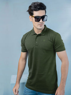 Green Plain Half Sleeves Polo T-Shirt (POLO-395)