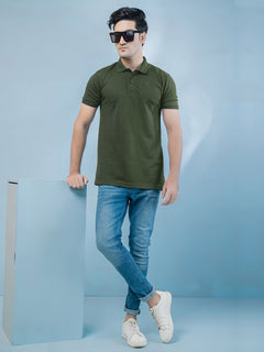 Green Plain Half Sleeves Polo T-Shirt (POLO-395)