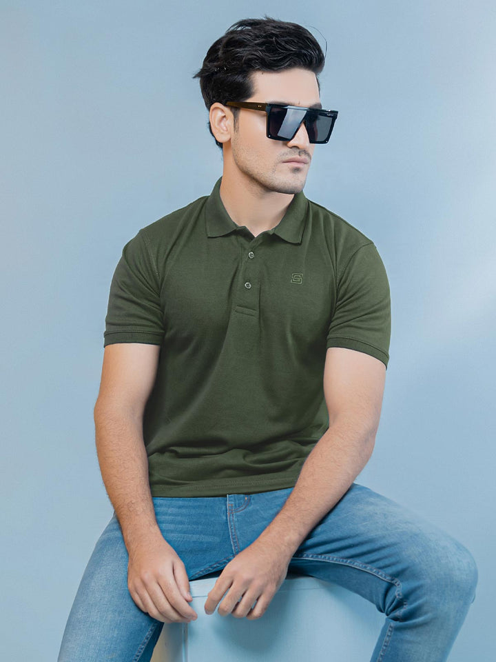 Green Plain Half Sleeves Polo T-Shirt (POLO-395)