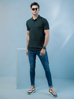 Dark Turquoise Plain Half Sleeves Polo T-Shirt (POLO-397)