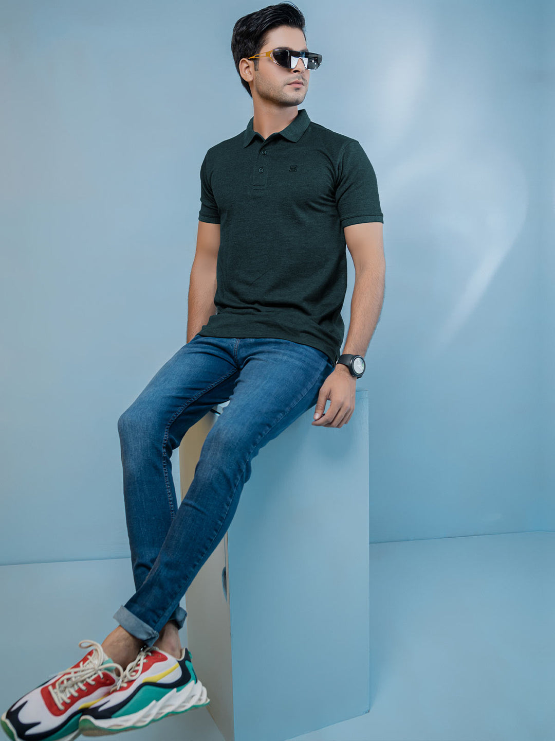 Dark Turquoise Plain Half Sleeves Polo T-Shirt (POLO-397)