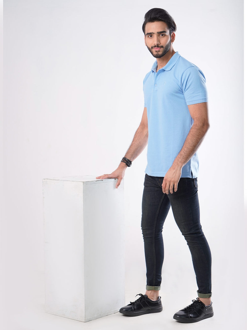 Sky Blue Plain Half Sleeves Polo T-Shirt (POLO-409)