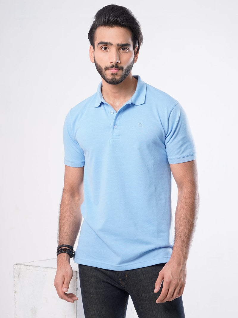 Sky Blue Plain Half Sleeves Polo T-Shirt (POLO-409)