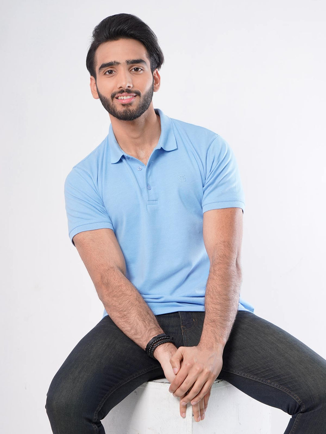 Sky Blue Plain Half Sleeves Polo T-Shirt (POLO-409)