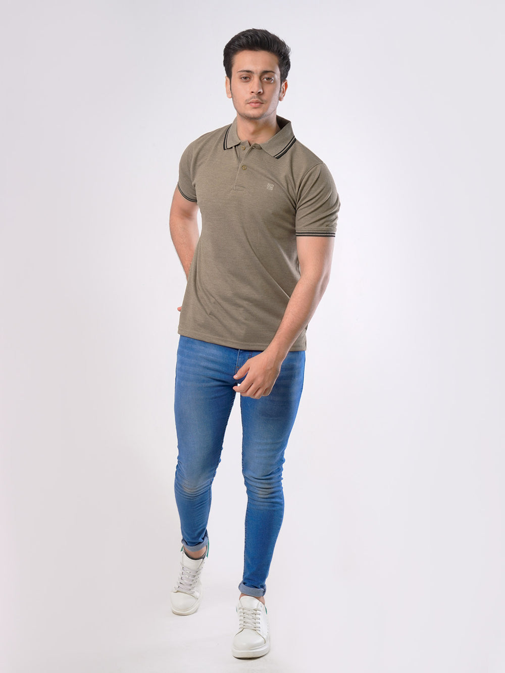 Light Brown Plain Contrast Tipping Half Sleeves Polo T-Shirt (POLO-425)