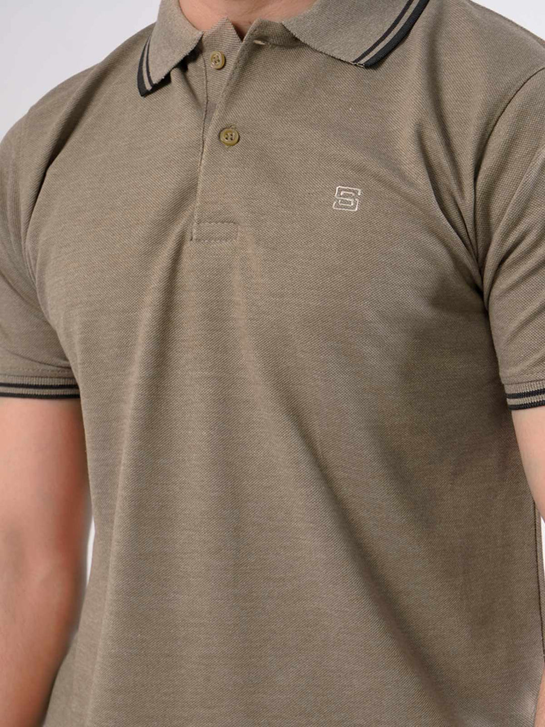 Light Brown Plain Contrast Tipping Half Sleeves Polo T-Shirt (POLO-425)