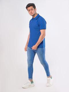 Royal Blue Plain Contrast Tipping Half Sleeves Polo T-Shirt (POLO-426)