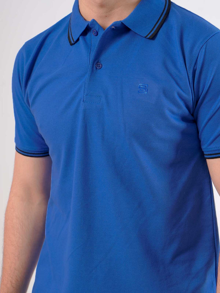 Royal Blue Plain Contrast Tipping Half Sleeves Polo T-Shirt (POLO-426)