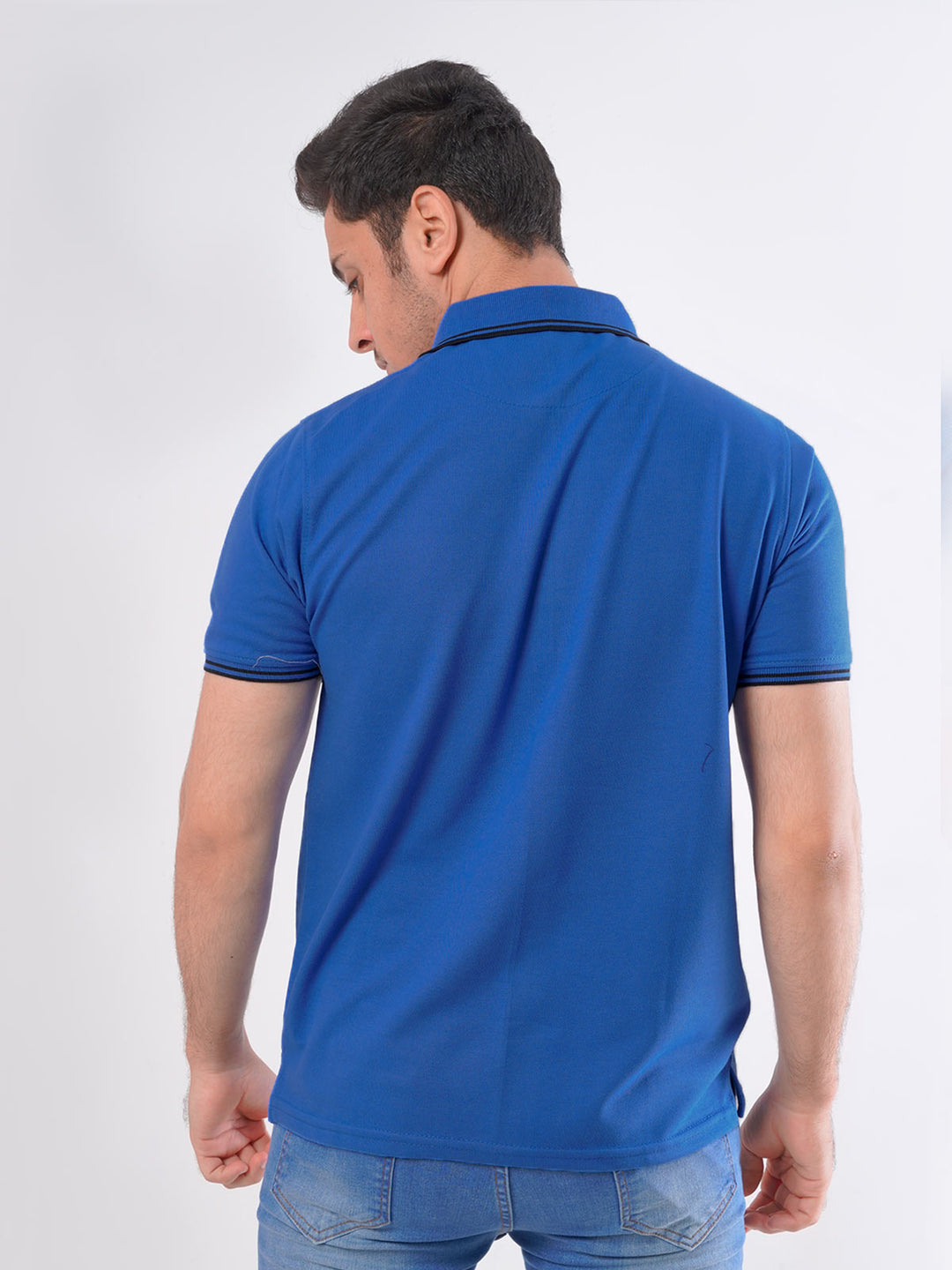 Royal Blue Plain Contrast Tipping Half Sleeves Polo T-Shirt (POLO-426)