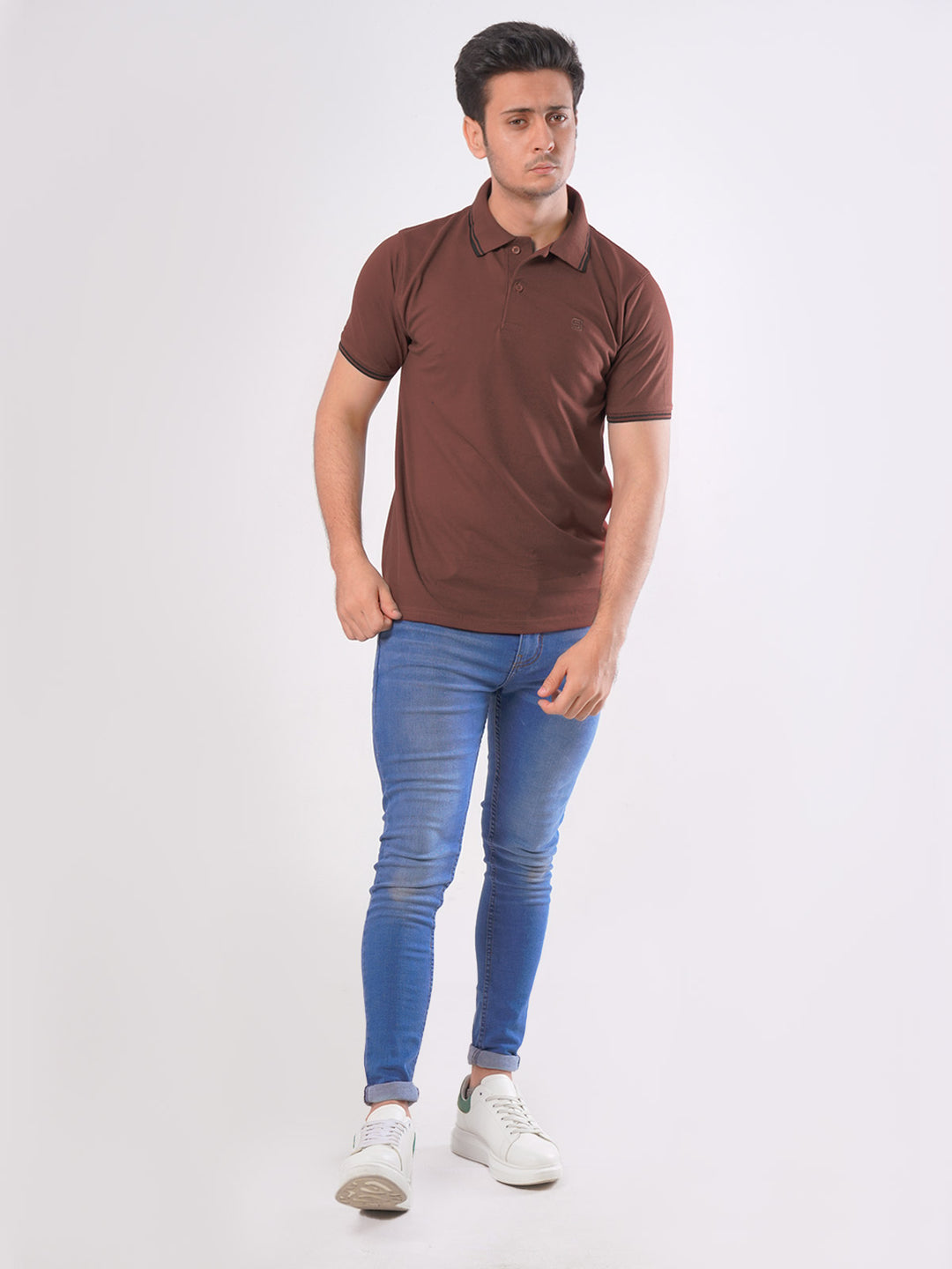 Rust Plain Contrast Tipping Half Sleeves Polo T-Shirt (POLO-428)