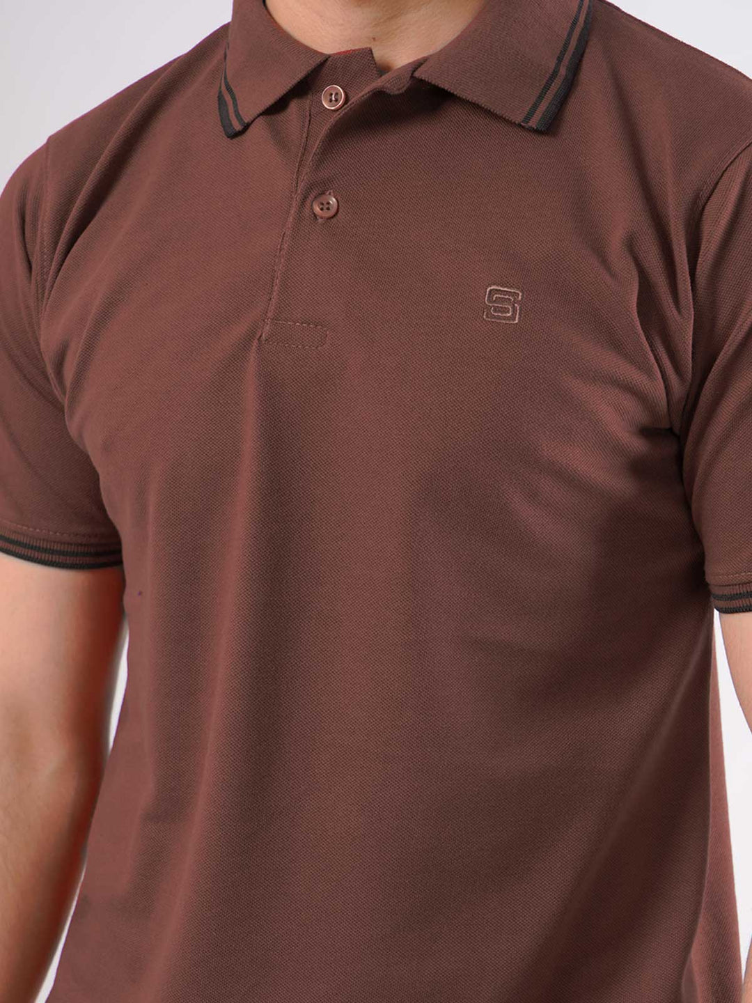 Rust Plain Contrast Tipping Half Sleeves Polo T-Shirt (POLO-428)