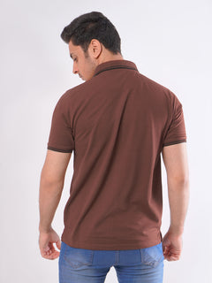 Rust Plain Contrast Tipping Half Sleeves Polo T-Shirt (POLO-428)