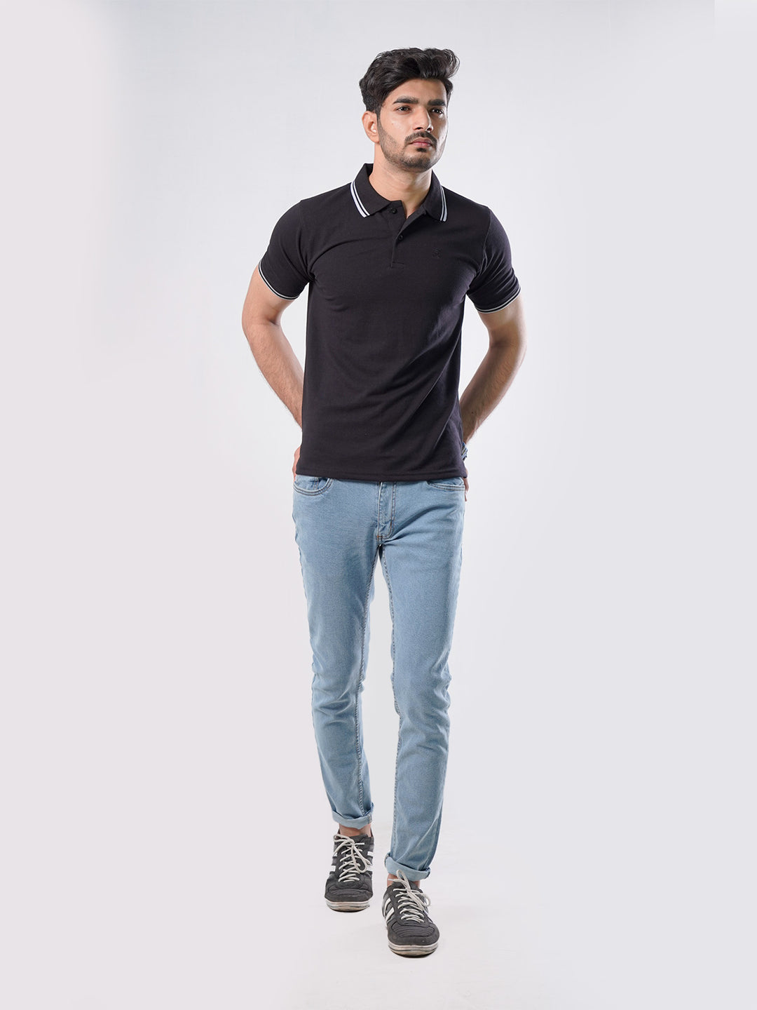 Black Plain Half Sleeves Polo T-Shirt (POLO-435)