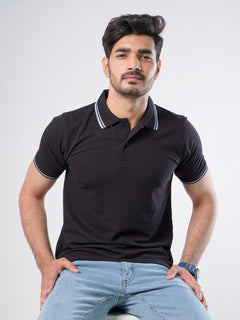 Black Plain Half Sleeves Polo T-Shirt (POLO-435)