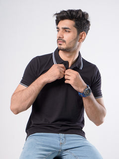 Black Plain Half Sleeves Polo T-Shirt (POLO-435)