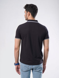 Black Plain Half Sleeves Polo T-Shirt (POLO-435)